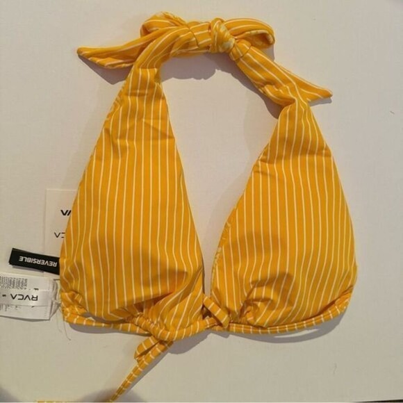 RVCA Forever Reversible Halter Tie Strap Bikini Top - Ambar, Size Small - Picture 5 of 10